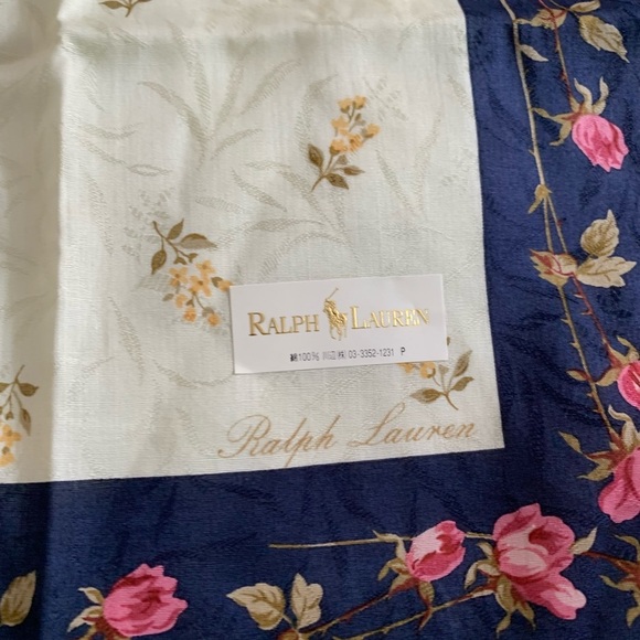 Floral Print Scarf / handkerchief cotton with Navy Border - Picture 4 of 8